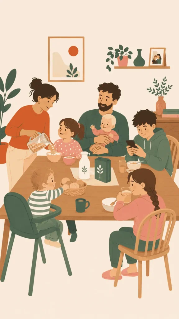 Famille de sept personnes autour d'une table