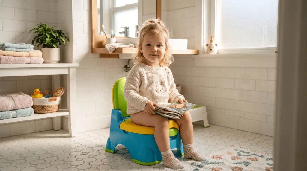 petite fille assise sur pot apprentissage propreté ambiance bienveillante