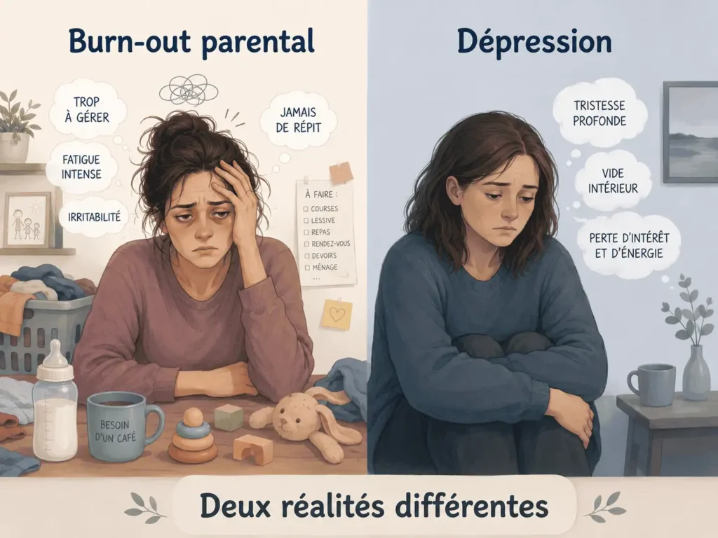 différence entre burn-out parental et dépression illustration