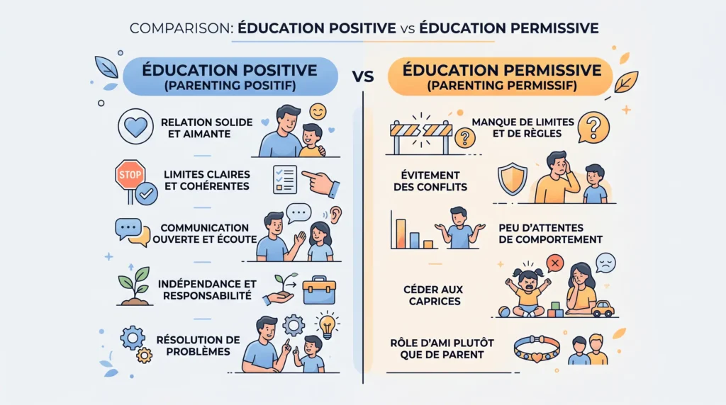 différence parentalité positive et parentalité permissive schéma