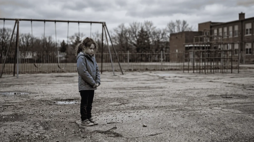 enfant victime de harcèlement scolaire seule dans la cour de récréation