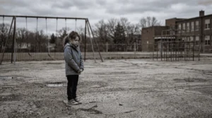 enfant victime de harcèlement scolaire seule dans la cour de récréation