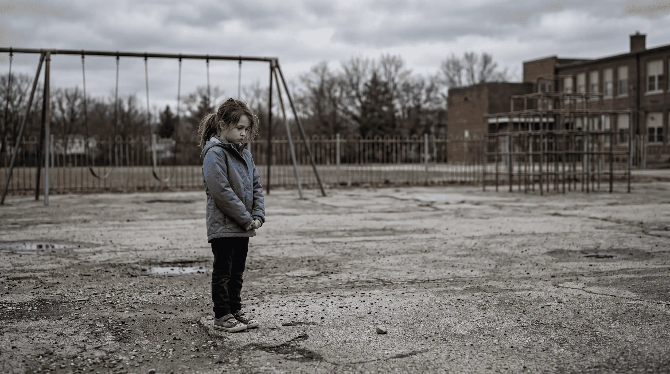 enfant victime de harcèlement scolaire seule dans la cour de récréation