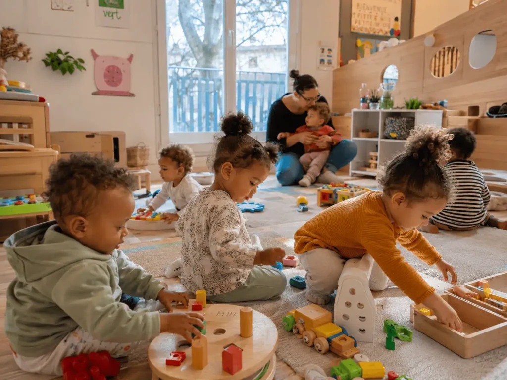 enfants en crèche collective jouant ensemble, mode de garde collectif