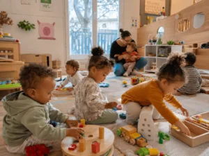 enfants en crèche collective jouant ensemble, mode de garde collectif