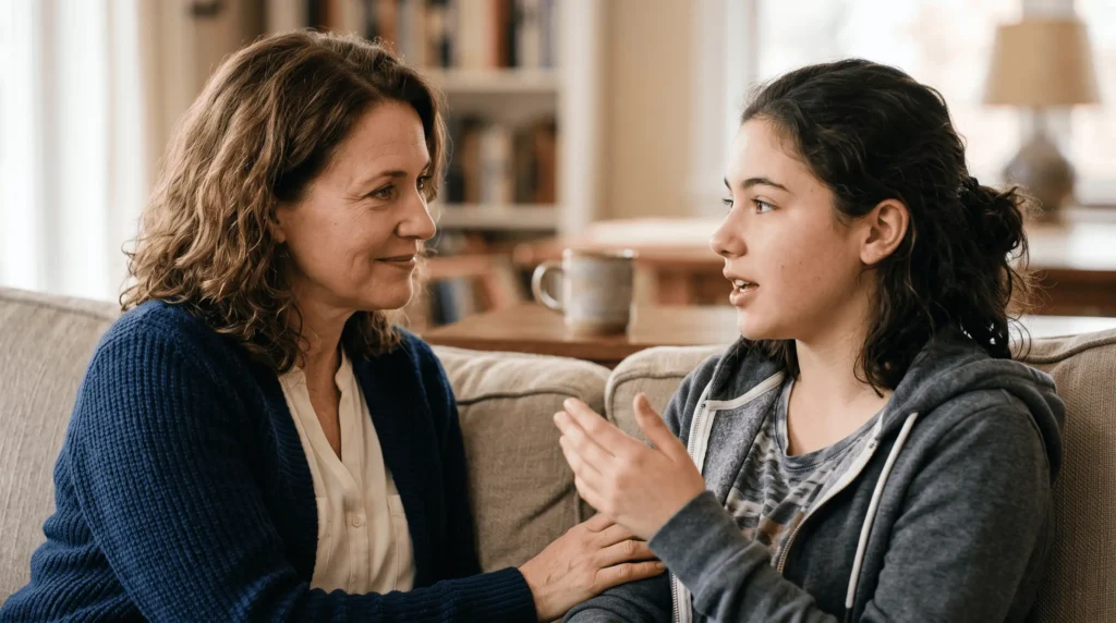 mère qui valide les émotions de son adolescent avec empathie