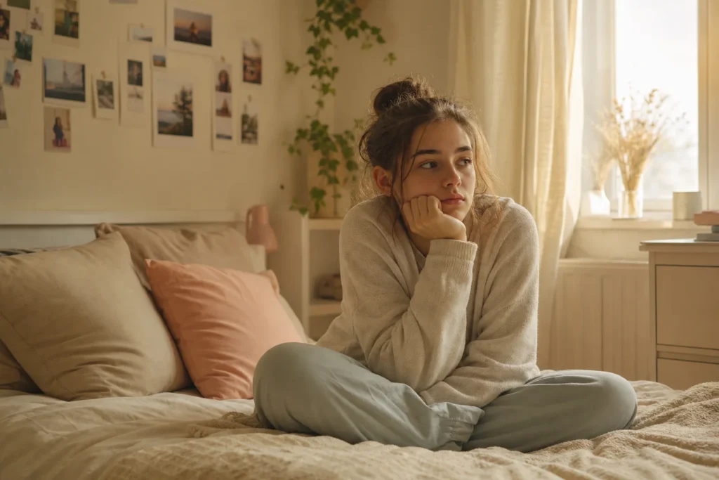 Ado vivant des changements émotionnels ado dans sa chambre