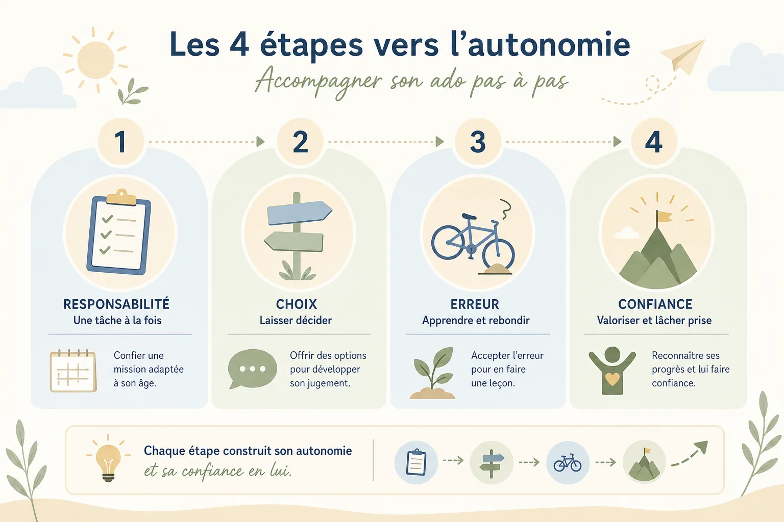 Infographie sur les étapes clés de l'autonomie ado