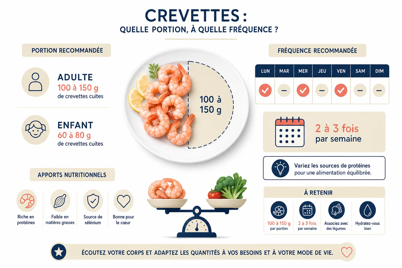 Quantité recommandée de crevette enceinte par semaine
