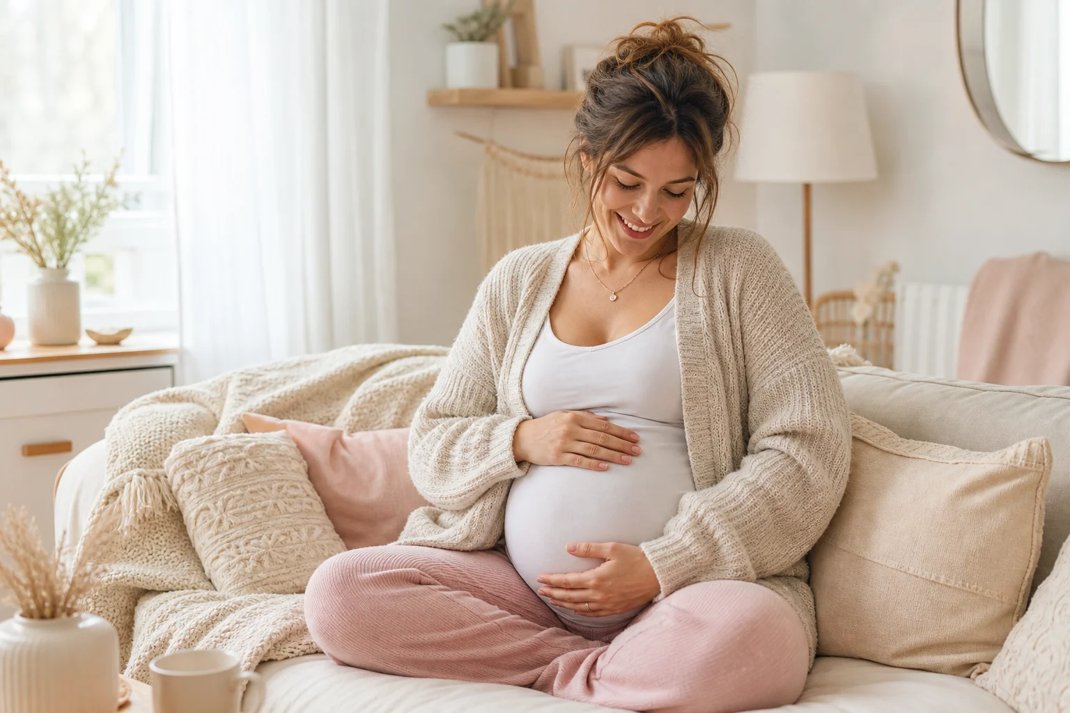 truc de grand-mère pour savoir quand on va accoucher illustré par une future maman
