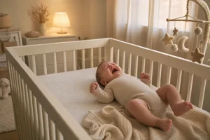 bébé qui pleure seul dans son berceau avant l endormissement