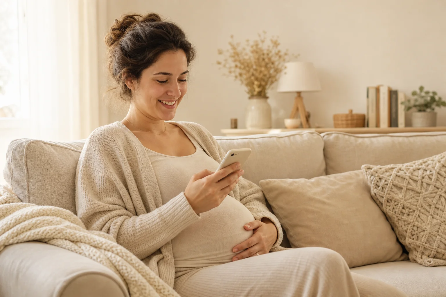 Femme consultant son calendrier de grossesse semaine par semaine
