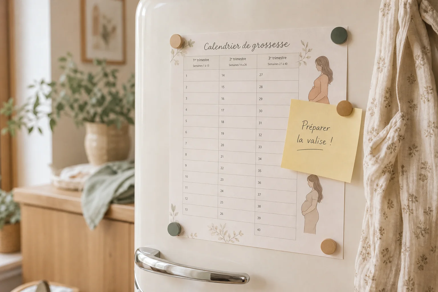 Calendrier rappelant quand préparer sa valise maternité