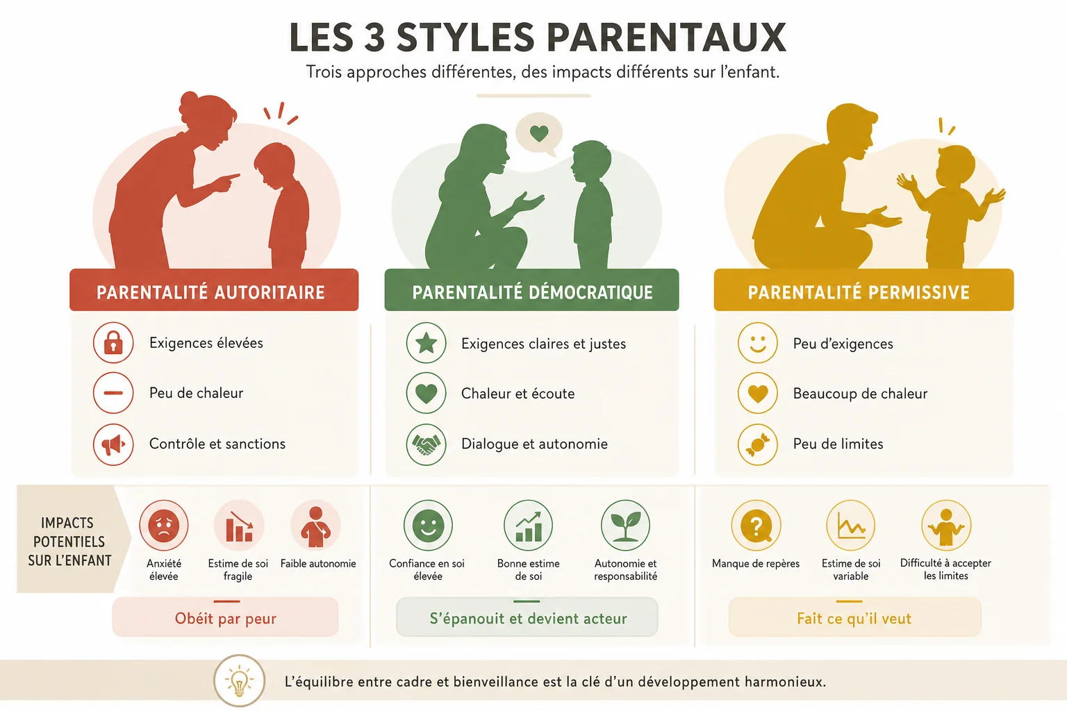 Comparatif éducation bienveillante, autoritaire et permissive