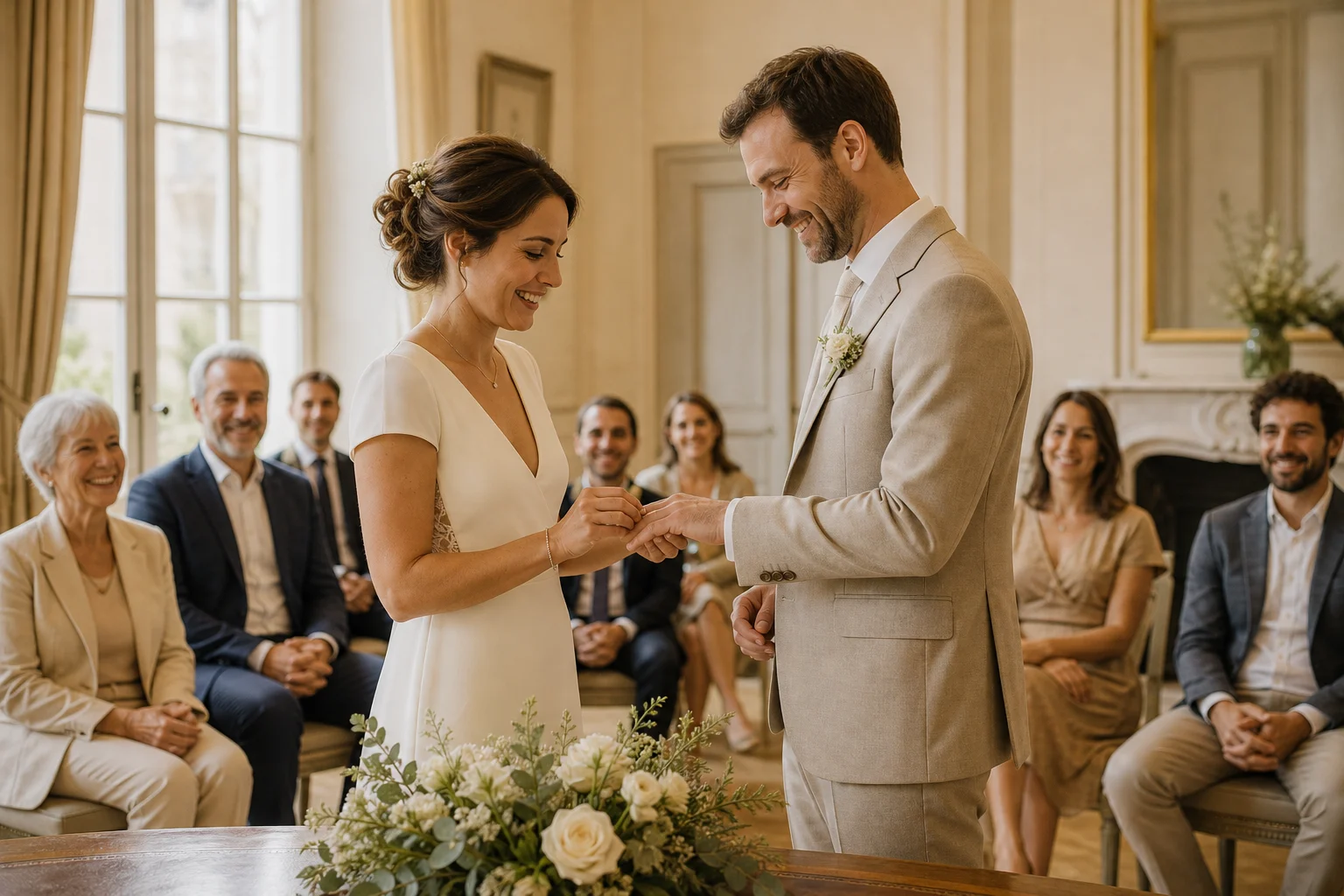 Le livret de famille remis le jour du mariage couple recevant son livret de famille le jour du mariage