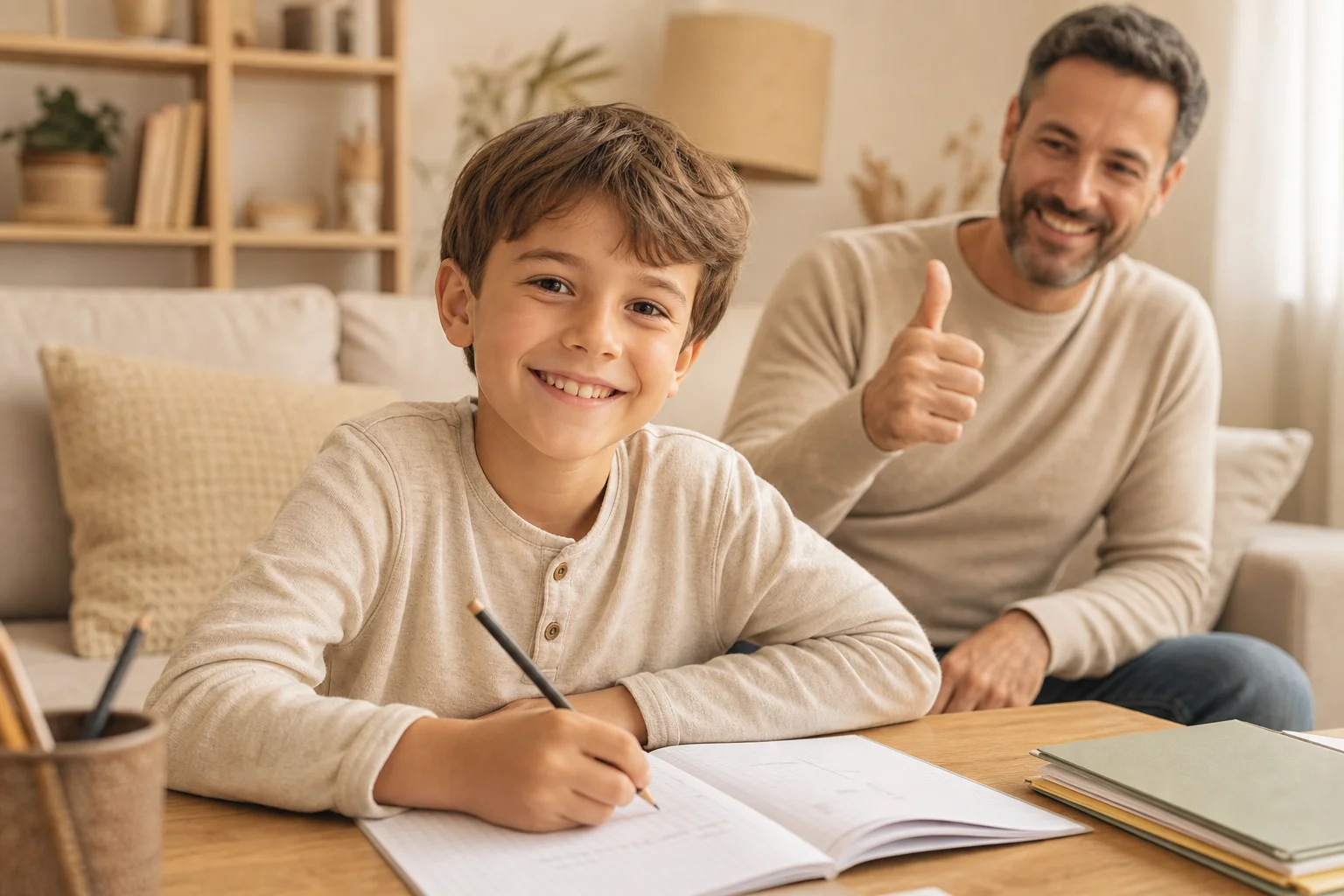 enfant motivé pendant l'aide aux devoirs à la maison