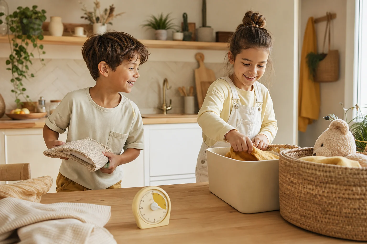 enfants motivés pour participer aux tâches ménagères famille sous forme de jeu