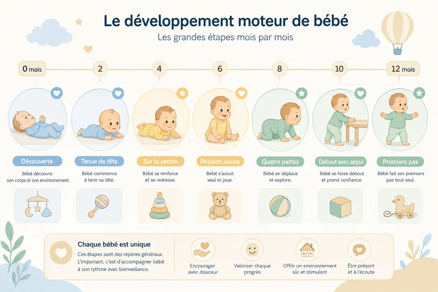 Frise du développement bébé mois par mois développement bébé mois par mois frise des étapes de 0 à 12 mois